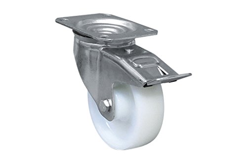 Cofan Rueda de nylon con freno y placa giratoria | Con cojinete liso | Para pesos de hasta 150 kg y diámetros de 80, 100 y 125 mm