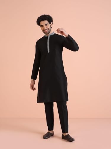 Image of KISAH Mens Kurta - Solid Cotton Blend Festivewear - Traditional Ethnic Wear Kurta for Men for Weddings & Festivals Black