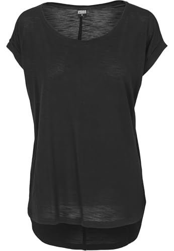 Urban Classics Damen Long Back Shaped Slub Tee – Locker geschnittenes Baumwoll T-Shirt im Loose Fit mit längerem Rückenteil für Freizeit, Streetwear & Casual Outfits,Schwarz,S