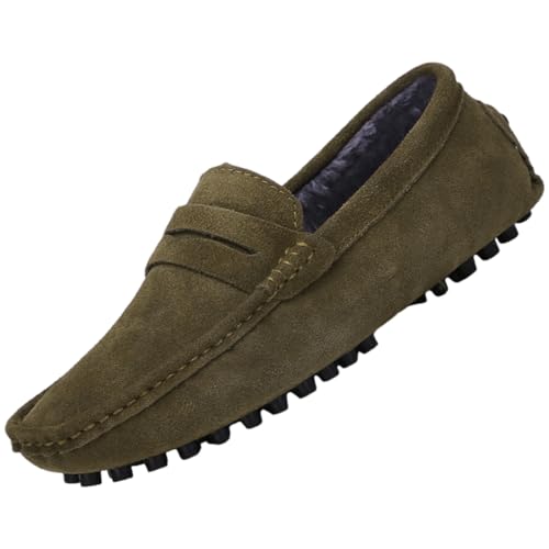 Image of ANUFER Men's Suede Leather Penny Loafers Comfort Driving Shoes Moccasin Slippers