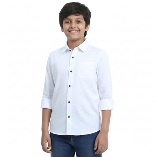 Image of Red Nine Solid Casual Shirt: 100% Cotton, Spread Collar, Buttoned Front - Perfect for Boys' Casual Elegance.