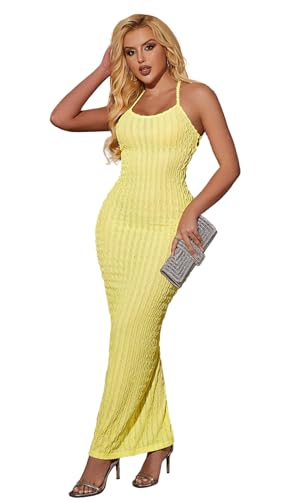 Image of Nimsruc Summer Long Dresses for Women Spaghetti Strap Bodycon