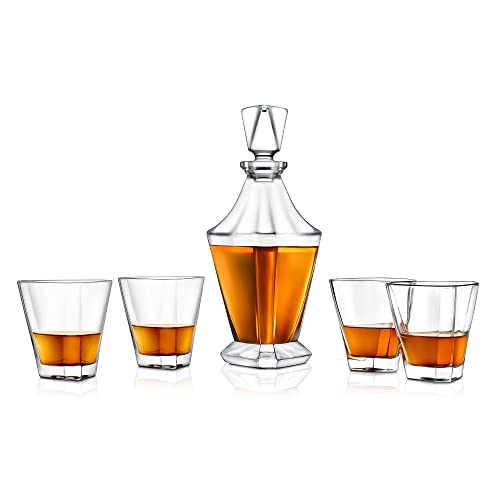 Nutrichef Whiskey Decanter Set with Glasses – Clear Glass Aerating Decanter with Stopper, Naturally Enhances Flavor & Aroma, Easy-to-Clean, Elegant Home Bar Accessories for Scotch, Bourbon, Rum, Vodka