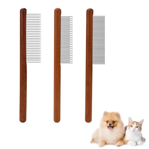 MEISO 3 Pièces peigne de toilettage pour chien, Toilettage d’Animaux de Compagnie Peigne, Peigne pour Chien Chat en Acier Inoxydable, Élimine les Nœuds et Cheveux Emmêlés, pour Chats Chiens Lapins