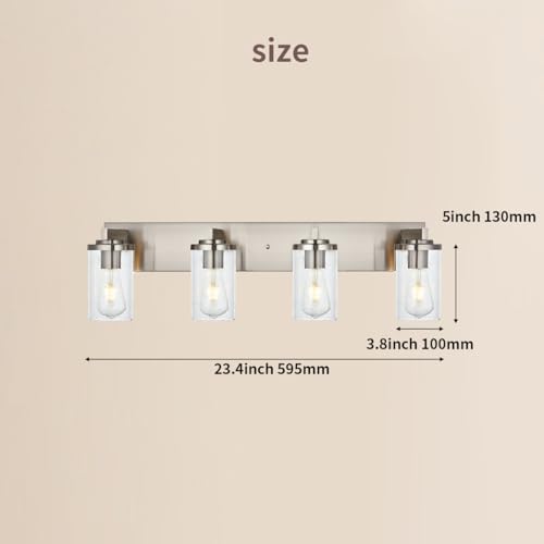 BONLICHT 4-Light Bathroom Light Fixtures Brushed Nickel wall Sconce Lighting Modern Vanity Lights with Seeded Glass, Industrial Bathroom Farmhouse Wall Lamp for Mirror Kitchen Bedroom Living Room - Image 4