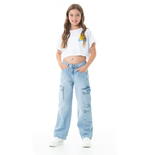 Cargo Pants for Girls - High Waist Wide Leg Baggy Jean for Teens Fashionable Loose Fitting Flap Pocket Denim