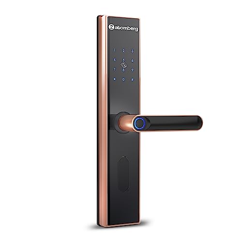 Atomberg SL 1 Smart Door Lock | 5 Ways Unlocking | Fingerprint | Bluetooth App | NFC Access Card | PIN | OTP | Mechanical Key | 5 Stainless Steel Bolt | Manual Deadbolt | 2 Year Warranty (Rose Gold)