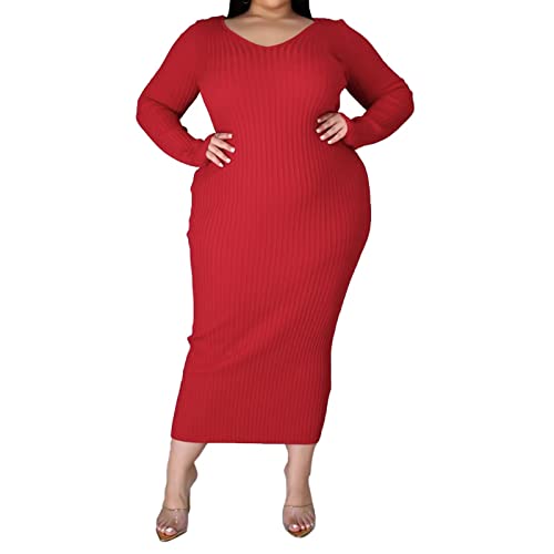 Image of Women's Plus Size Sexy Long Sleeve Maxi Sweater Off Shoulder Knit Dress