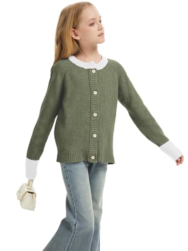 Girls Cardigan Sweater Kids Color Block School Uniforms Button Down Long Sleeve Knit Tops Tweens Winter Clothes4