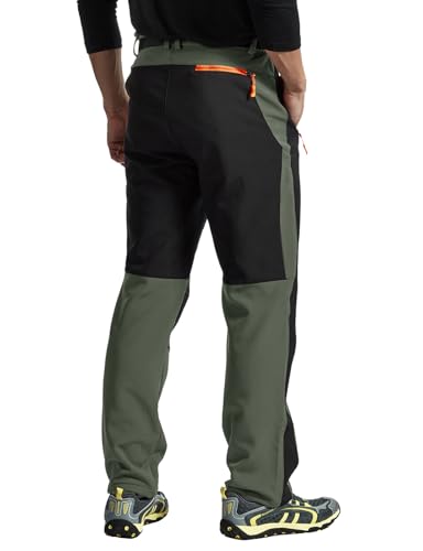 donhobo Herren Outdoorhose Wanderhose Trekkinghose Softshellhose Wasserdicht Winddicht Warm Gefüttert Winterhose Skihosen (Armeegrün, XL)