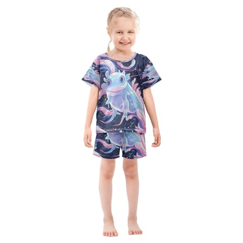Pajama Sets Short Sleeve Starry Axolotl Dreamy Swirls Soft Cotton Summer Sleepwear 2 Piece PJS Size 5-14T4