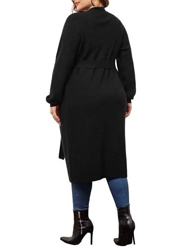 Image of Agnes Orinda Plus Size Sweater Cardigan for Women Knit Sweater Long Sleeve Belted Overwear Long Cardigans Coat Winter
