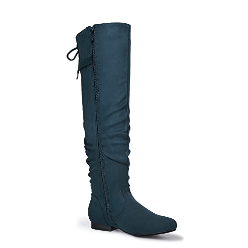 DREAM PAIRS Women's Suede Over The Knee Thigh High Winter Boots,Size 8,Blue,COLBY