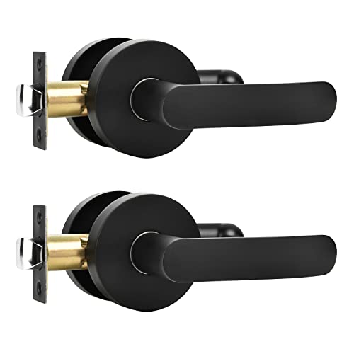 Leydebong 2 Set Black Door Handles, Interior Passage Door Handle, Lever for Closet/Hallway/French Doors, Reversible Non-Locking Handle Lever