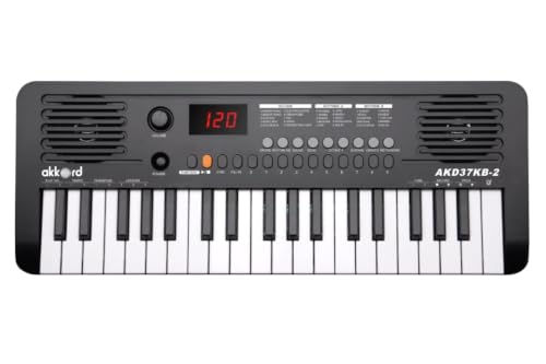 Image of Akkord 37 Keys Music Keyboard - Red Edition | 20 Rhythms, 10 Tones & 10 Demos, LED Display, Portable Beginner Piano Compatible | Kids, Beginner Keyboard with USB-C Cable (Without Adapter and MIDI)