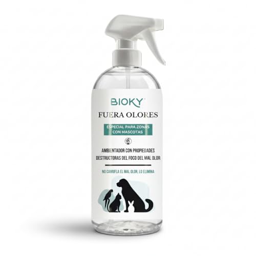 Bioky Fuera Olores 1L | Eliminador de Olores de Mascotas y Repelente | Neutraliza y Quita el Mal Olor, Ambientador para Casas con Animales | Alfombras, Textil, Césped Artificial, Sofá, Coche (1L)