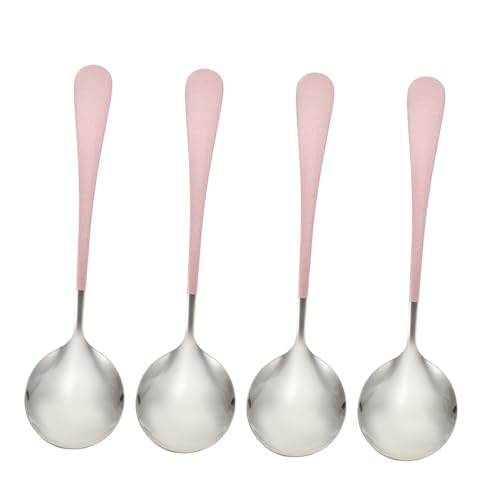 SOLUSTRE 4pcs Stainless Steel Soup Dessert Spoons Compact Lightweight Safe for Hot Foods Stylish Design for Home and Restaurant Use