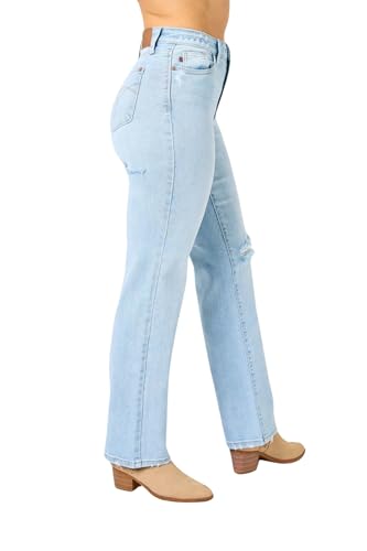 Judy Blue Women's High Waist Destroy & Back Ripped 90's Straight Fit Jeans3