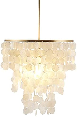 OusIka Chandelier Modern Circle Chandelier Light Bulbs Ceiling Lamp Natural Seashell Light for Kitchen Living Room Bedroom Light