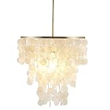 OusIka Chandelier Modern Circle Chandelier Light Bulbs Ceiling Lamp Natural Seashell Light for Kitch