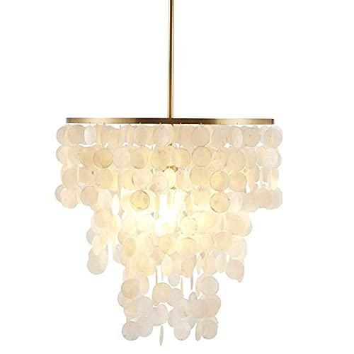 Ousika Chandelier Modern Circle Chandelier Light Bulbs Ceiling Lamp Natural Seashell Light For Kitchen Living Room Bedroom Light #TOP1