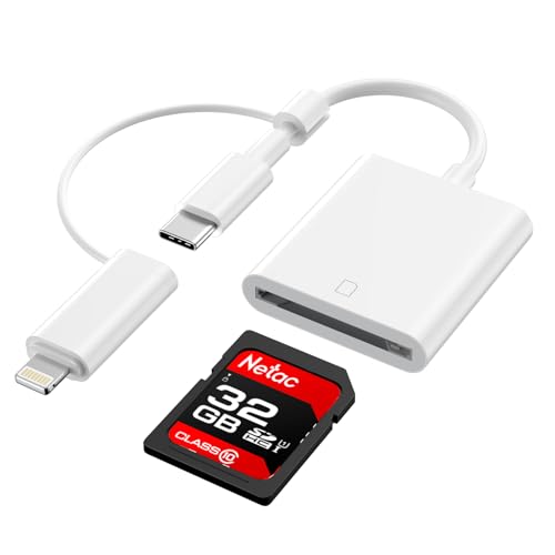 SD Card Reader for iPhone iPad,Belcompany Dual USB-C & Lightning to SD Card Camera Reader,Trail Camera Viewer SD Memory Card Reader Adapter for iPhone 16/15/14/13/12/11/XS/XR/X/8/7/iPad,Plug and Play