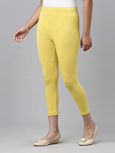 Image of GO COLORS Girls Solid Mid Rise Slim Fit Cropped Leggings