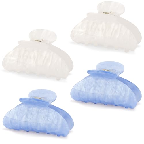 Vovii 4Pcs Acrylic Claw Clips for Women Hair Accessories Medium Sized Cute Trendy Claw Clips for Thick Thin Hair (White Blue)