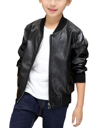 Kid Boys Girls Leather Jackets Coat Long Sleeve Zipper Motorcycle Faux Leather Outerwear Tops2