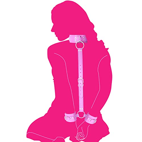 Image of Neck to Wrist Restraints kit - SEXY SLAVE, Adult Sex Toys Frisky Beginner Behind Back Handcuffs Collar, Adjustable Bondage Set, Couple SM Sex Game Tool(Pink)