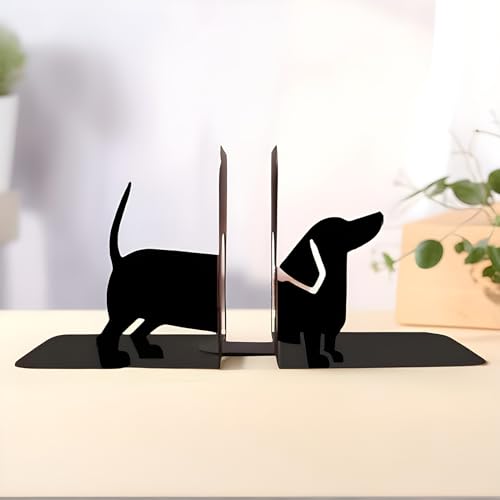 Evite caídas de libros con el sujetalibros de perro de metal para estantes 4