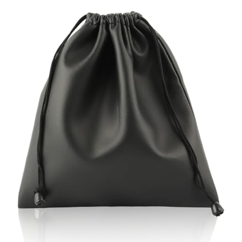 mkemka Headphone Bag PU Leather Drawstring Pouch for Earphone Storage - Black