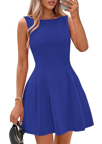 Image of IWD Womens Summer Sleeveless Mini Dress 2026 Elegant Classy Boat Neck A Line Cocktail Party Short Dresses
