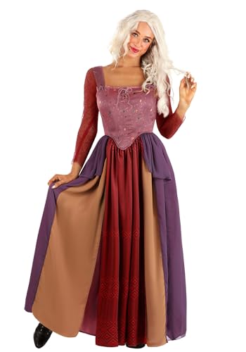Fun Costumes Women's Deluxe Hocus Pocus Salem Halloween Costume - Sarah Sanderson Dress, Satin Bodice, Faux Suede Lacing - Small, Multicolor