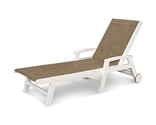 POLYWOOD Coastal Chaise with Wheels in White/Burlap Sling