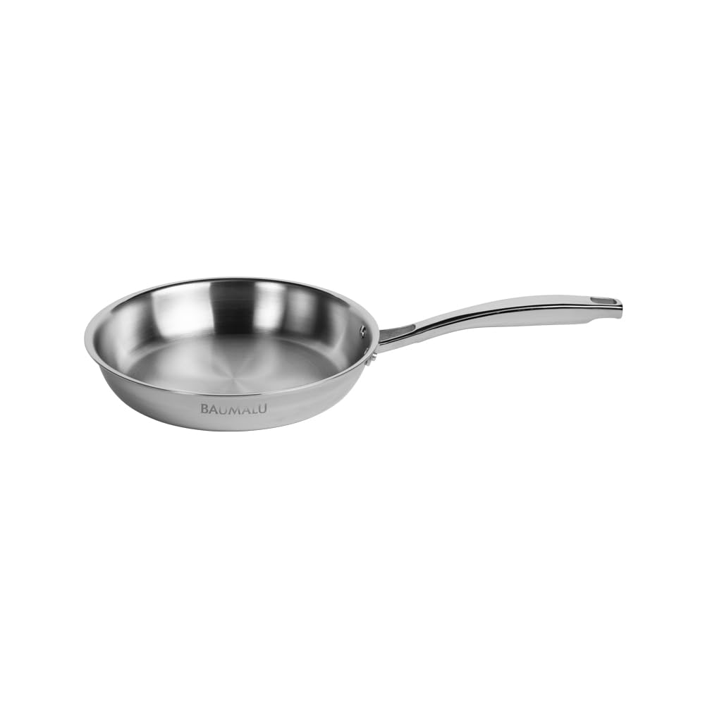 Baumalu, Patelnia TRIPLI PRO 24 cm ze stali nierdzewnej 18/10, 3-warstwowa patelnia zapewniająca optymalne odprowadzanie ciepła, kompatybilna z indukcją, gazową i elektryczną, ergonomicznie nitowany