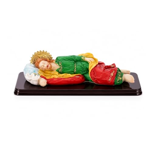 Sleeping St. Joseph Statue with Base 8.4 Inch San Jose Dormido Figurine Hand-Painted Catholic Saint Joseph Religious Gift Christian Prayer Tabletop Decor for Home Shelf Nightstand Church