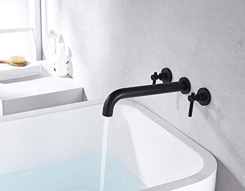 Sumerain S2134DW Wall Mount Tub Filler Matte Black Tub Faucet High Flow Two Handles Solid Brass, Long Spout Reach, Sumerain thumb #3