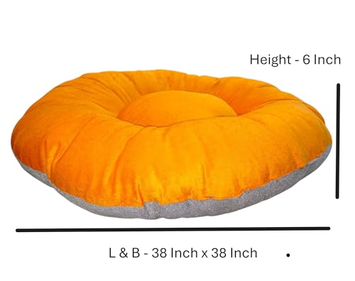 Image of The Pets Company Calming Dog & Cat Bed | Soft Fluffy Donut Reversible, Washable Pet Bed for Puppies | Cozy Plush Anti-Anxiety Cushion |, (L-38 Inch x B-38 Inch x H-6 Inch), Orange & Grey-XLarge