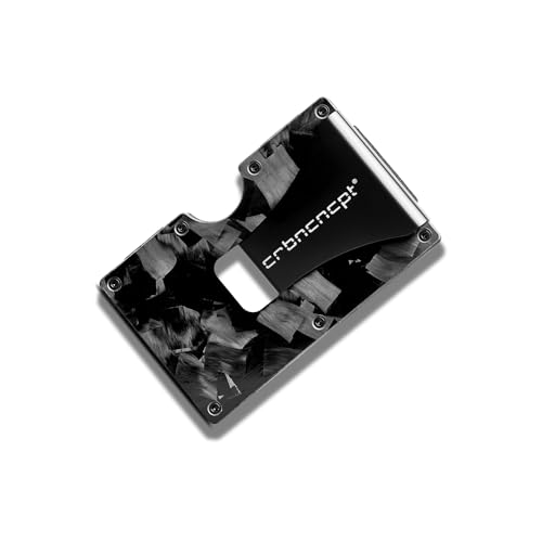 CRBNCNCPT® Estuche de Fibra de Carbono para Tarjetas de crédito con Clip para Billetes | Hombre - Estuche para Tarjetas de Visita | Protección RFID - Negro - Small | Carbon (Forged Carbon)