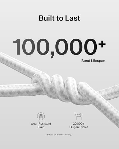 Belkin USB C to USB C Cable, 9.9ft, 240W - Type C Charger, iPhone Charger Cord, Soft, Braided, Flexible for iPhone 17, Galaxy S25, Pixel 10, MacBook, Chromebook, iPad Pro, Switch Steam Deck – White