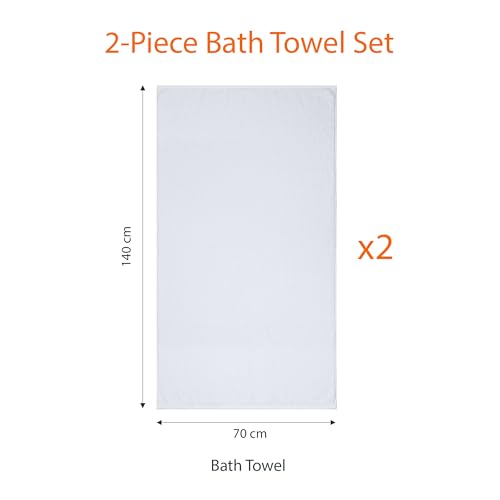Amazon Basics Set Asciugamani Bagno Spugna 100% Cotone Telo Doccia 70x140 cm, Bianco, Confezione 2 Pezzi - Immagine 3