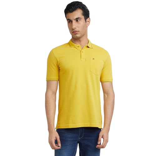 Image of Raymond Men's Modern Fit Solid Pattern Pure Cotton Half Sleeve Polo Neck Casual T-Shirt
