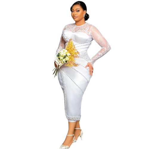 Civil Long Sleeve Wedding Dresses for Women BrideTea Length ASO EBI Africa Bridal Gowns