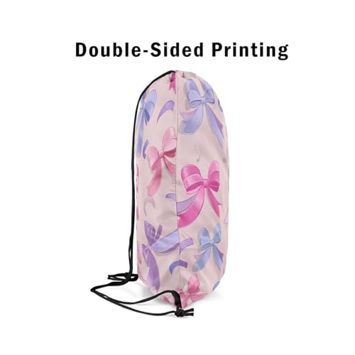 jejeloiu Pink Purple Bowknot Drawstring Backpack 13"x15.7" Silk Fabric Bowknot Bowknot Gym String Bag Adult Beautiful Bowknot Drawstring Bags Cute Waterproof Cinch Bag4