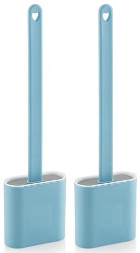 Image of Silicone Toilet Cleaning Brush Bathroom Cleaning Accessories Toilet Brush with Holder Stand Commode Cleaning Brush Closet Cleaning Brush Pot Cleaner Brush(Blue,Pack of 2)