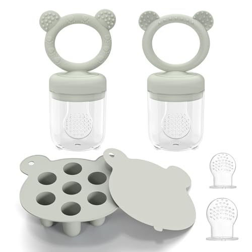 Image of Silicone Breastmilk Popsicle Molds with Baby Food Feeder, BPA Free Fruit Feeder Pacifier with Frozen Ice Tray for Baby Feeding Safely, Infant Fruit Teething Toy (Light Grey)