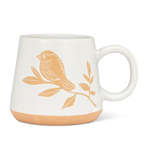 Taza Grande de Loza con Diseño de Pájaro y Rama 17oz