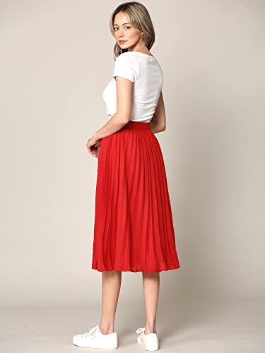 Made By Johnny Women's High Elastic Waist Pleated Mid A-Line Swing Skirt3