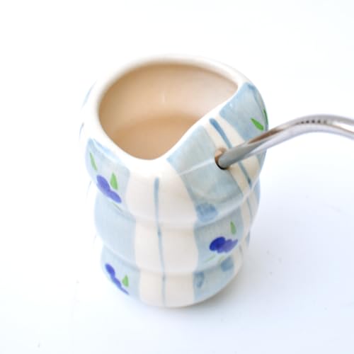 Image of Ceramic Tumbler with Straw - Blueberry | Aesthetic Tumbler for Cold Coffee, Cold Drinks Perfect for Gifting (200 ml)